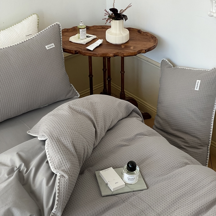 91家纺网 家纺一手货源 找家纺 洋铭区 2022新款全棉华夫格四件套 岩石灰