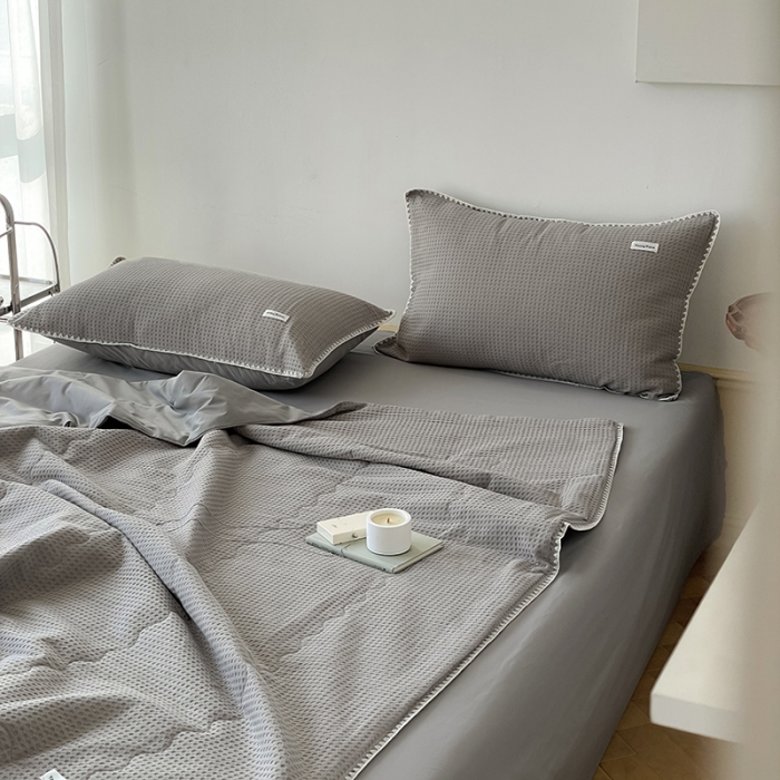 91家纺网 家纺一手货源 找家纺 洋铭区 2022新款华夫格夏被 贝拉灰