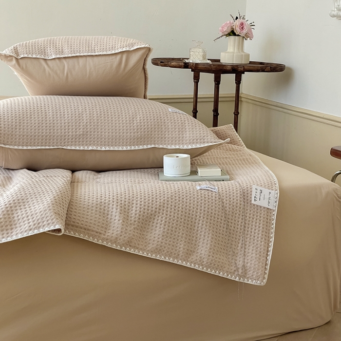 91家纺网 家纺一手货源 找家纺 洋铭区 2022新款华夫格夏被 贝拉卡其