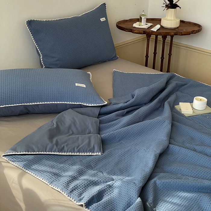 91家纺网 家纺一手货源 找家纺 洋铭区 2022新款华夫格夏被 贝拉蓝