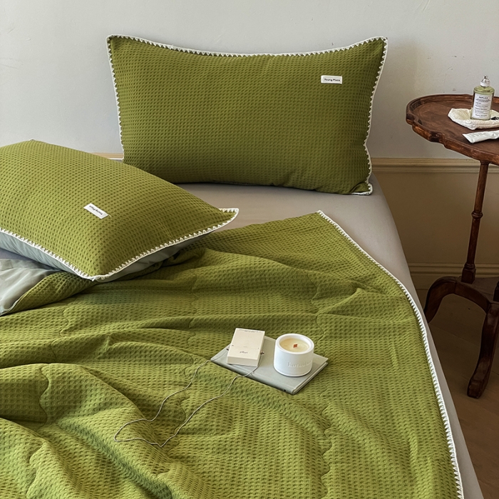 91家纺网 家纺一手货源 找家纺 洋铭区 2022新款华夫格夏被 贝拉绿