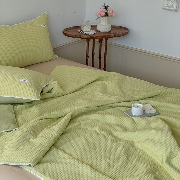 91家纺网 家纺一手货源 找家纺 洋铭区 2022新款华夫格夏被 贝拉奶绿