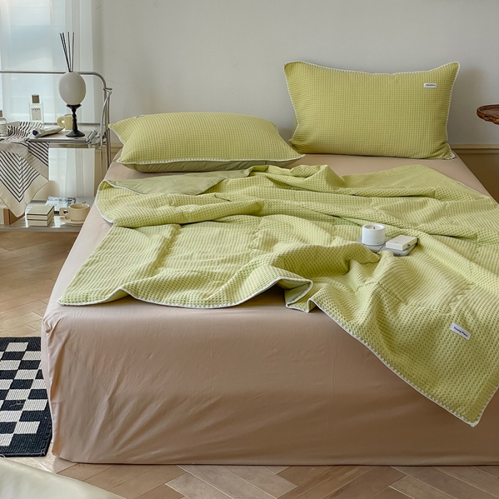 91家纺网 家纺一手货源 找家纺 洋铭区 2022新款华夫格夏被 贝拉奶绿