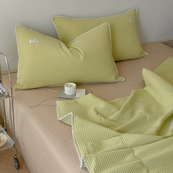 91家纺网 家纺一手货源 找家纺 洋铭区 2022新款华夫格夏被 贝拉奶绿