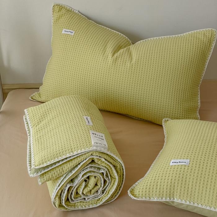 91家纺网 家纺一手货源 找家纺 洋铭区 2022新款华夫格夏被 贝拉奶绿