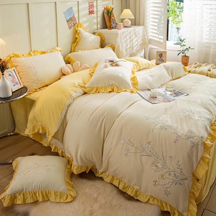 91家纺网 家纺一手货源 找家纺 （总）涵宸 2022水洗氧棉刺绣四件套 花仙子