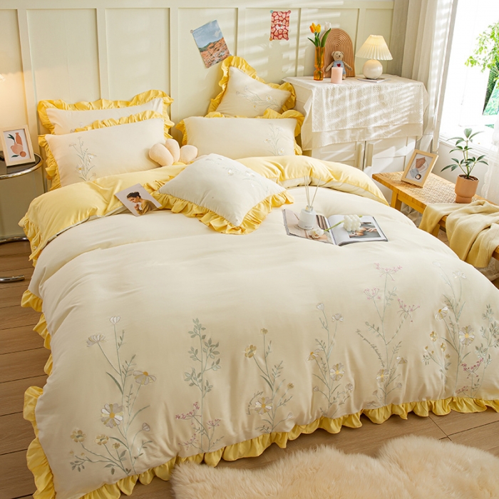 91家纺网 家纺一手货源 找家纺 （总）涵宸 2022水洗氧棉刺绣四件套 花仙子