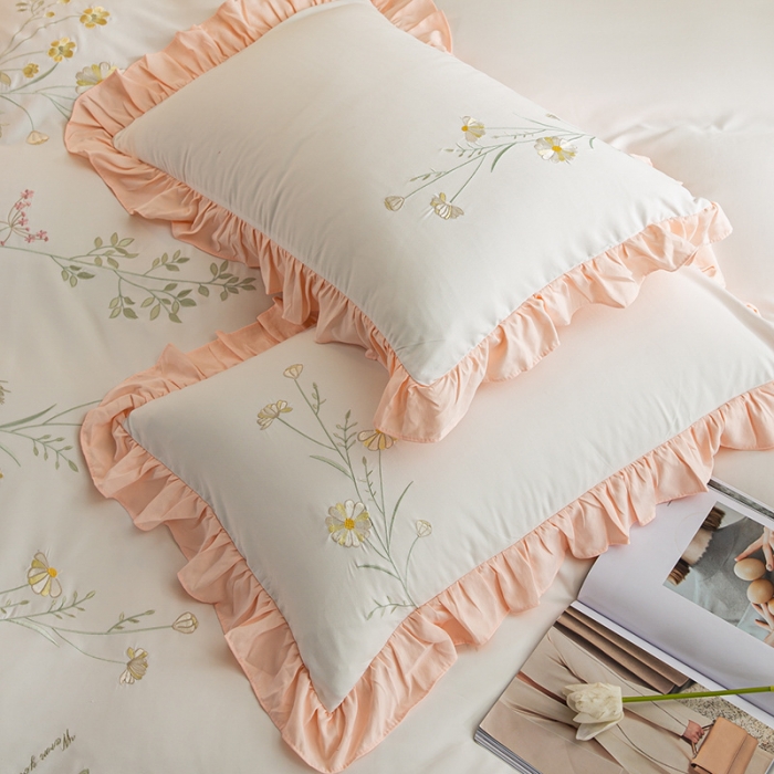 91家纺网 家纺一手货源 找家纺 涵宸 2022水洗氧棉刺绣四件套 花仙子— 奶白