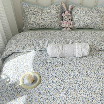 91家纺网 家纺一手货源 找家纺 2022 千朵新款双层纱全棉四件套纯棉四件套 花间-兰