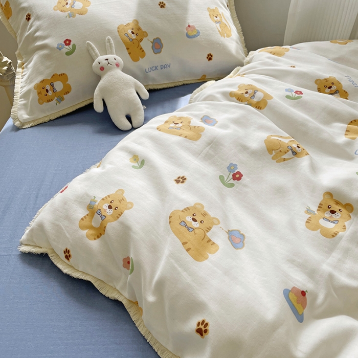 91家纺网 家纺一手货源 找家纺 （总）2022 千朵新款双层纱全棉四件套纯棉四件套