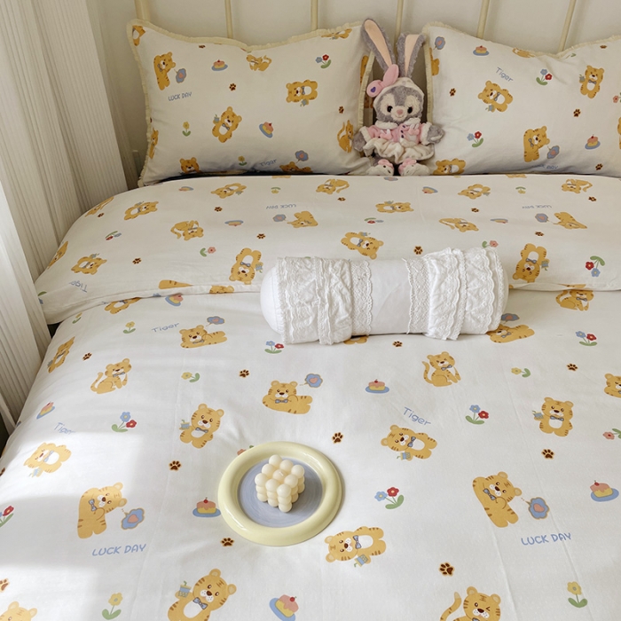 91家纺网 家纺一手货源 找家纺 （总）2022 千朵新款双层纱全棉四件套纯棉四件套