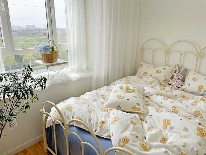 91家纺网 家纺一手货源 找家纺 （总）2022 千朵新款双层纱全棉四件套纯棉四件套