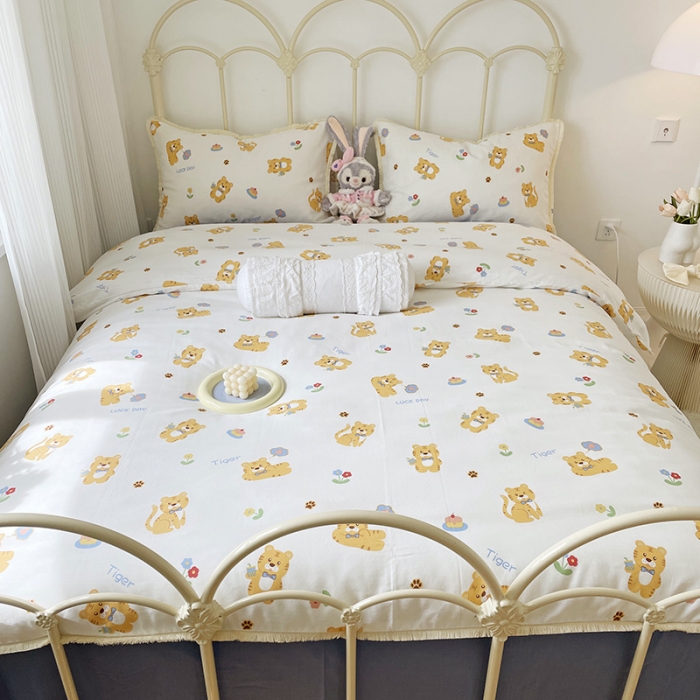 91家纺网 家纺一手货源 找家纺 （总）2022 千朵新款双层纱全棉四件套纯棉四件套