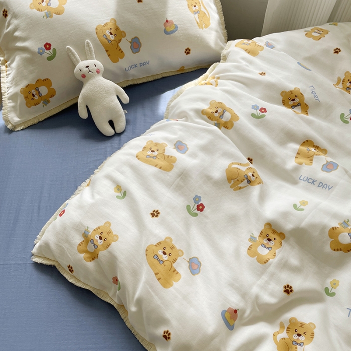 91家纺网 家纺一手货源 找家纺 （总）2022 千朵新款双层纱全棉四件套纯棉四件套