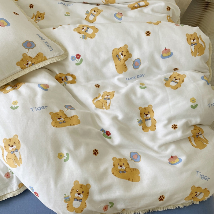 91家纺网 家纺一手货源 找家纺 2022 千朵新款双层纱全棉四件套纯棉四件套 乖乖虎