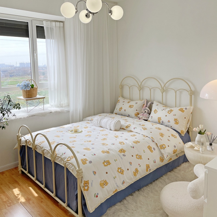 91家纺网 家纺一手货源 找家纺 2022 千朵新款双层纱全棉四件套纯棉四件套 乖乖虎