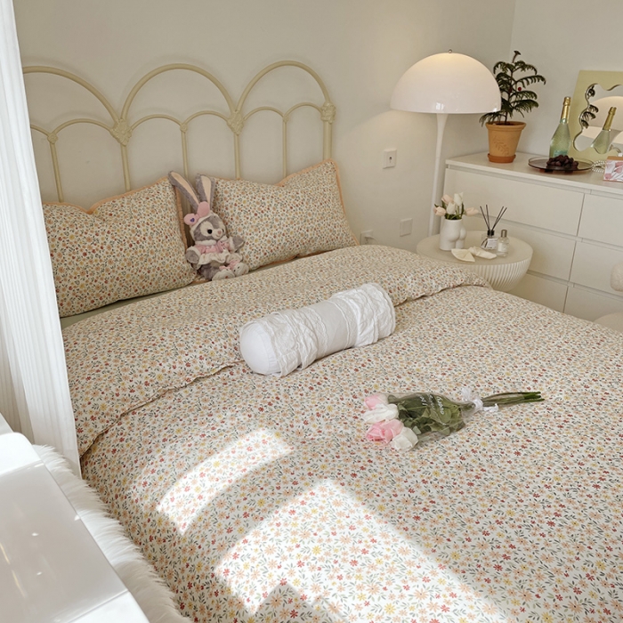 91家纺网 家纺一手货源 找家纺 2022 千朵新款双层纱全棉四件套纯棉四件套 花间-红