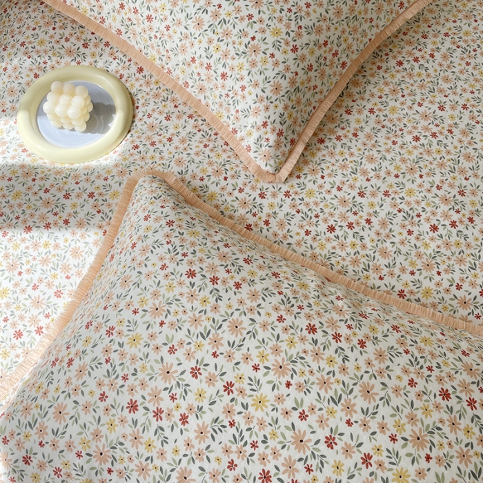 91家纺网 家纺一手货源 找家纺 2022 千朵新款双层纱全棉四件套纯棉四件套 花间-红