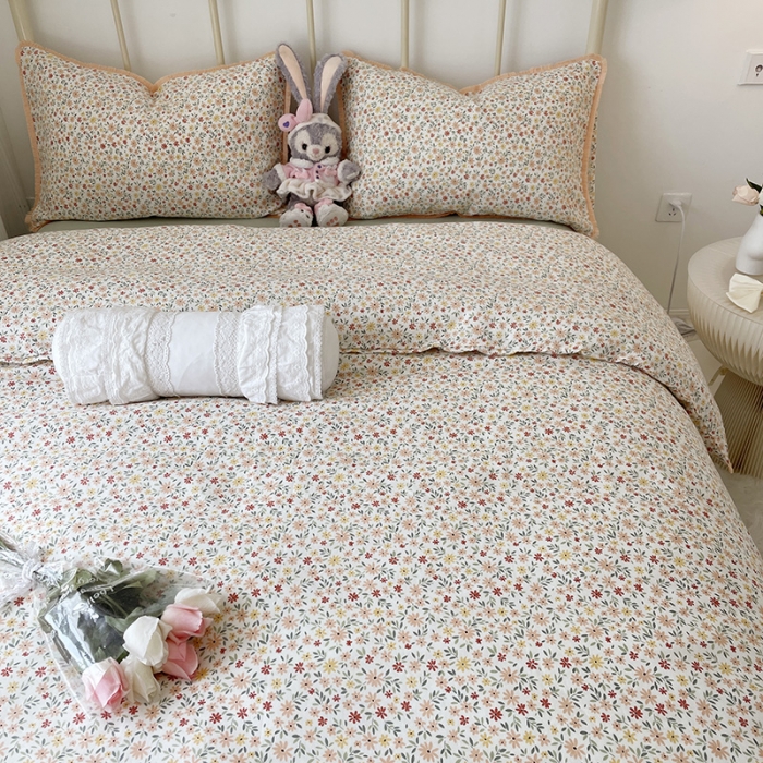 91家纺网 家纺一手货源 找家纺 2022 千朵新款双层纱全棉四件套纯棉四件套 花间-红