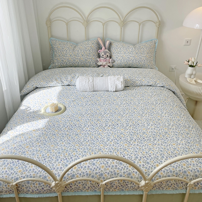 91家纺网 家纺一手货源 找家纺 2022 千朵新款双层纱全棉四件套纯棉四件套 花间-兰