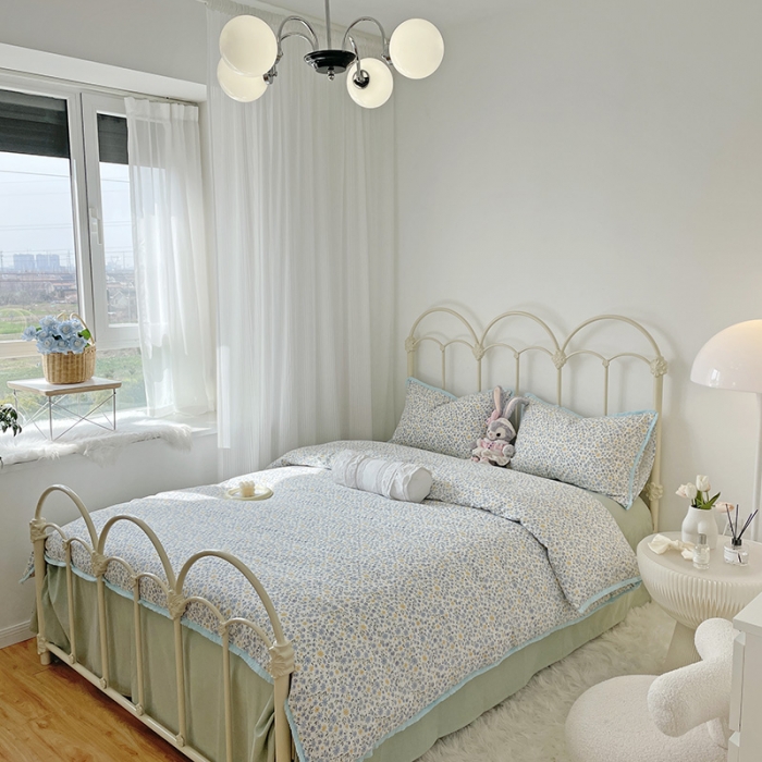 91家纺网 家纺一手货源 找家纺 2022 千朵新款双层纱全棉四件套纯棉四件套 花间-兰