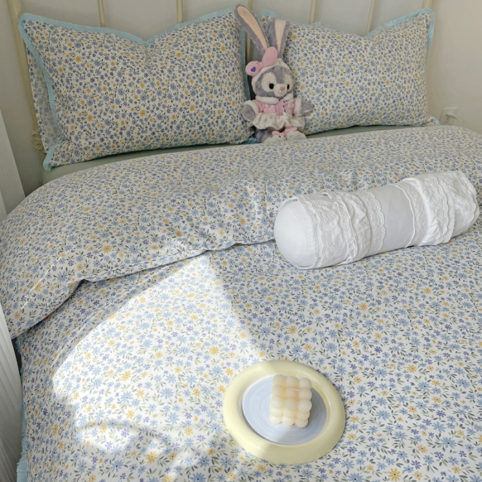 91家纺网 家纺一手货源 找家纺 2022 千朵新款双层纱全棉四件套纯棉四件套 花间-兰