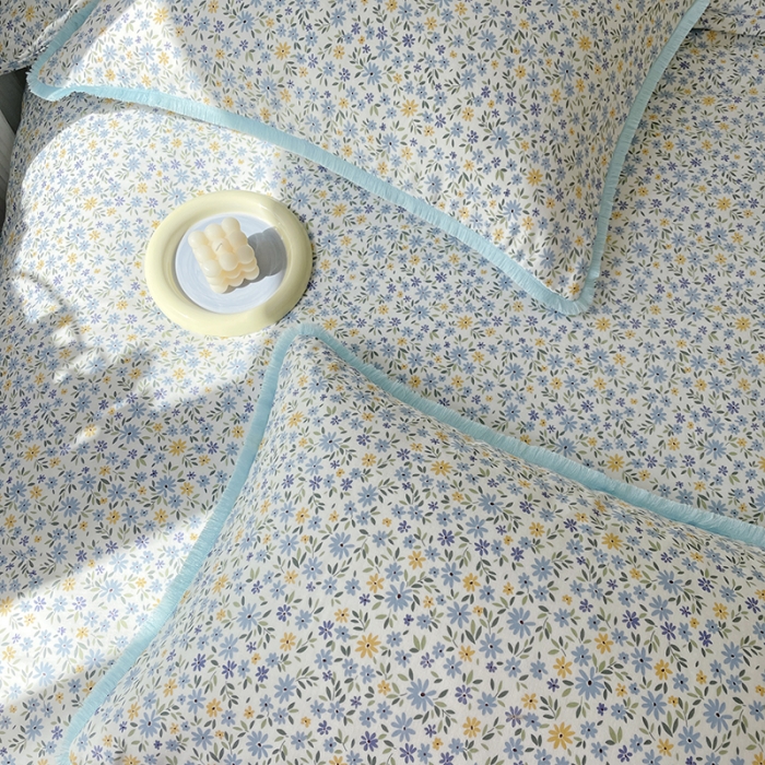 91家纺网 家纺一手货源 找家纺 2022 千朵新款双层纱全棉四件套纯棉四件套 花间-兰