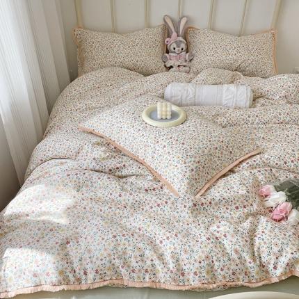 2022 千朵新款双层纱全棉四件套纯棉四件套 花间-红