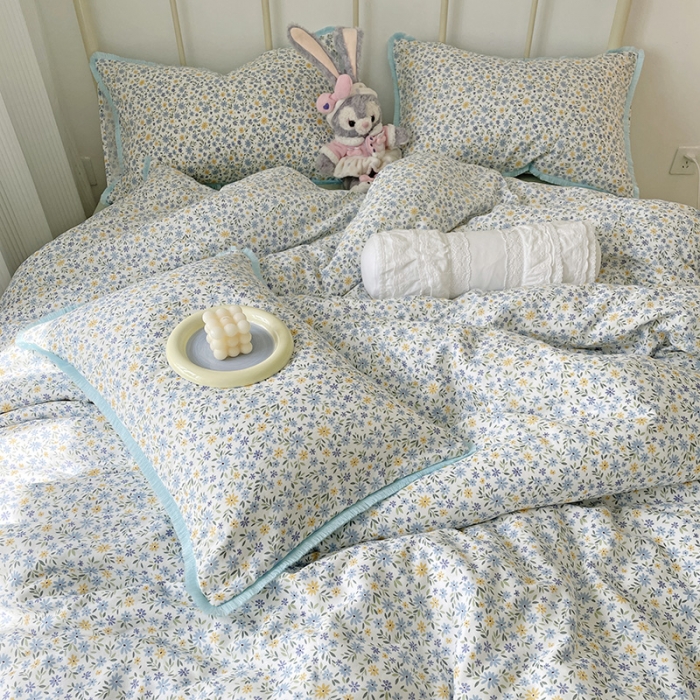 91家纺网 家纺一手货源 找家纺 2022 千朵新款双层纱全棉四件套纯棉四件套 花间-兰