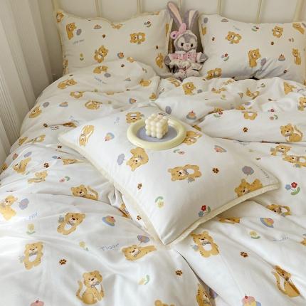 91家纺网 家纺一手货源 找家纺 （总）2022 千朵新款双层纱全棉四件套纯棉四件套,乖乖虎,花间-红,花间-兰