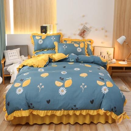 91家纺网 家纺一手货源 找家纺 （总）美莱家纺 2022韩版小清新加厚磨毛床裙四件套