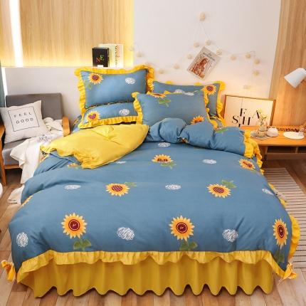 91家纺网 家纺一手货源 找家纺 （总）美莱家纺 2022韩版小清新加厚磨毛床裙四件套