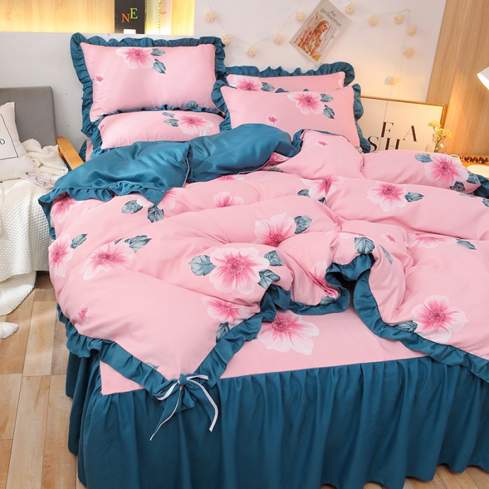 91家纺网 家纺一手货源 找家纺 （总）美莱家纺 2022韩版小清新加厚磨毛床裙四件套