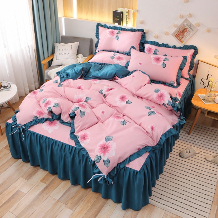 91家纺网 家纺一手货源 找家纺 （总）美莱家纺 2022韩版小清新加厚磨毛床裙四件套