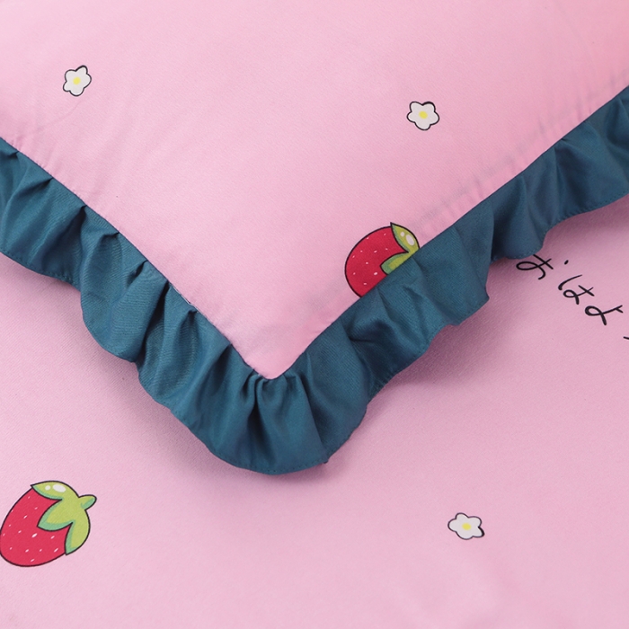 91家纺网 家纺一手货源 找家纺 美莱家纺 2022韩版小清新加厚磨毛床裙四件套 草莓甜心