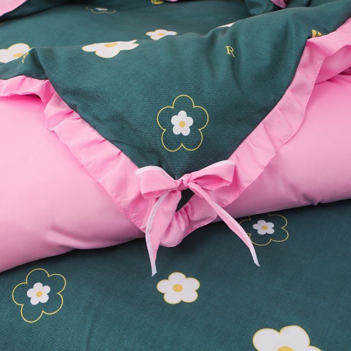 91家纺网 家纺一手货源 找家纺 美莱家纺 2022韩版小清新加厚磨毛床裙四件套 花朵