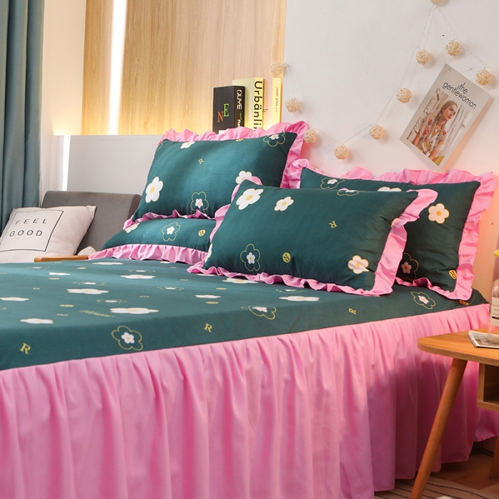 91家纺网 家纺一手货源 找家纺 美莱家纺 2022韩版小清新加厚磨毛床裙四件套 花朵