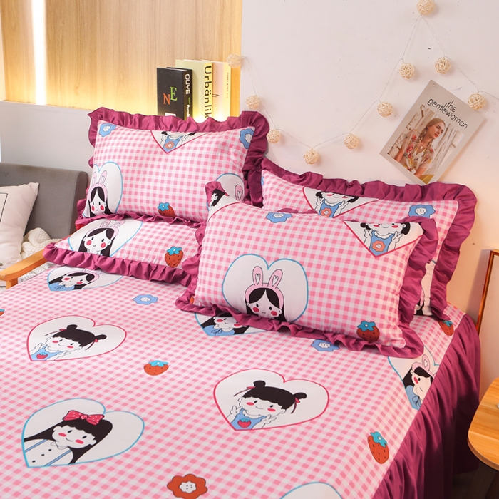 91家纺网 家纺一手货源 找家纺 美莱家纺 2022韩版小清新加厚磨毛床裙四件套 花花姑娘