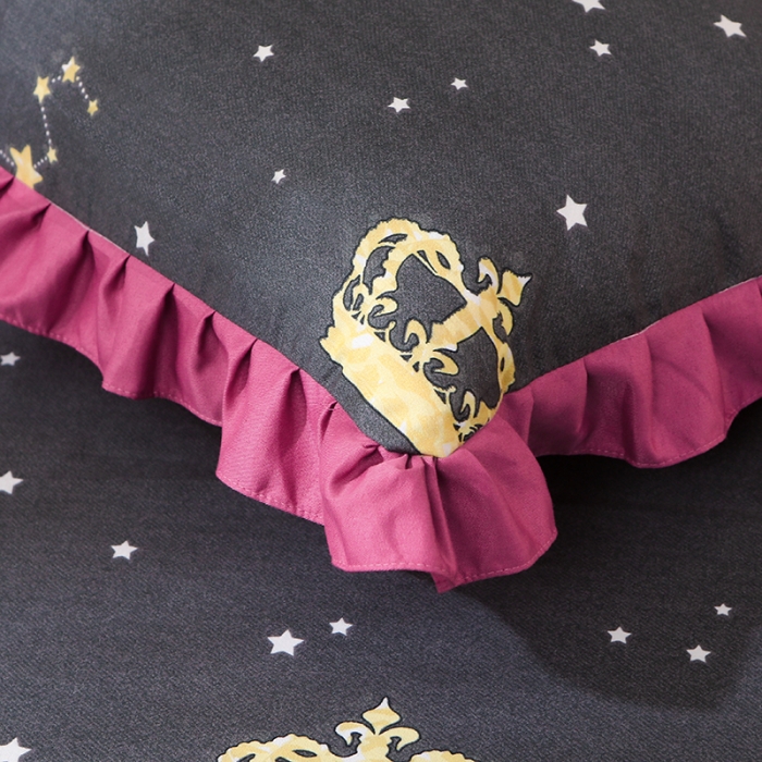 91家纺网 家纺一手货源 找家纺 美莱家纺 2022韩版小清新加厚磨毛床裙四件套 皇冠风情