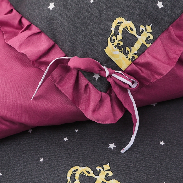 91家纺网 家纺一手货源 找家纺 美莱家纺 2022韩版小清新加厚磨毛床裙四件套 皇冠风情