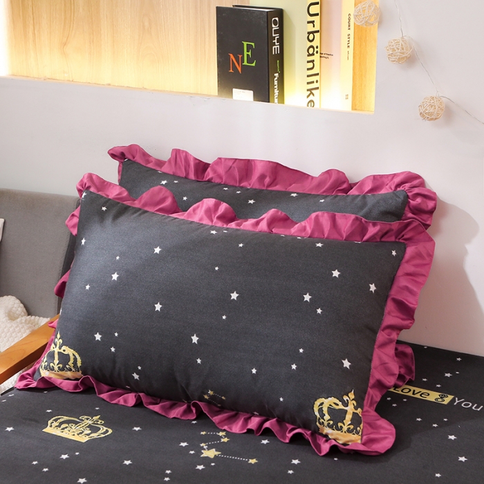 91家纺网 家纺一手货源 找家纺 美莱家纺 2022韩版小清新加厚磨毛床裙四件套 皇冠风情