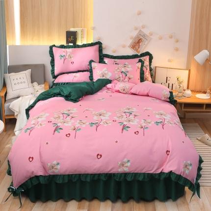 美莱家纺 2022韩版小清新加厚磨毛床裙四件套 锦绣未央