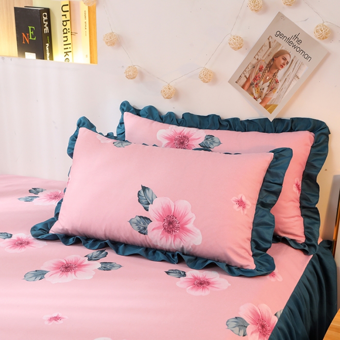 91家纺网 家纺一手货源 找家纺 美莱家纺 2022韩版小清新加厚磨毛床裙四件套 那时花开