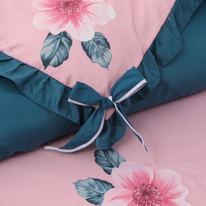 91家纺网 家纺一手货源 找家纺 美莱家纺 2022韩版小清新加厚磨毛床裙四件套 那时花开