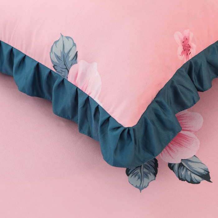 91家纺网 家纺一手货源 找家纺 美莱家纺 2022韩版小清新加厚磨毛床裙四件套 那时花开