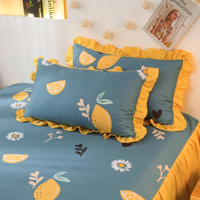 91家纺网 家纺一手货源 找家纺 美莱家纺 2022韩版小清新加厚磨毛床裙四件套 柠檬酸