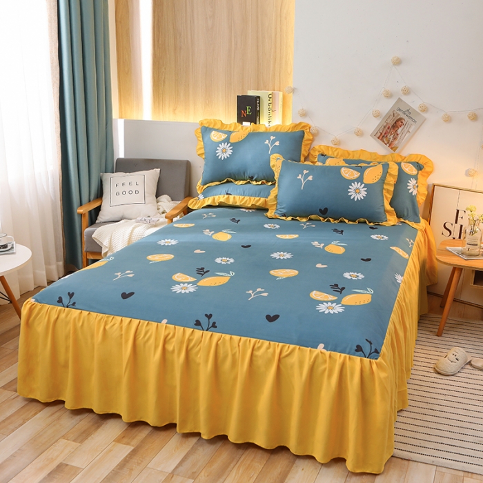 91家纺网 家纺一手货源 找家纺 美莱家纺 2022韩版小清新加厚磨毛床裙四件套 柠檬酸