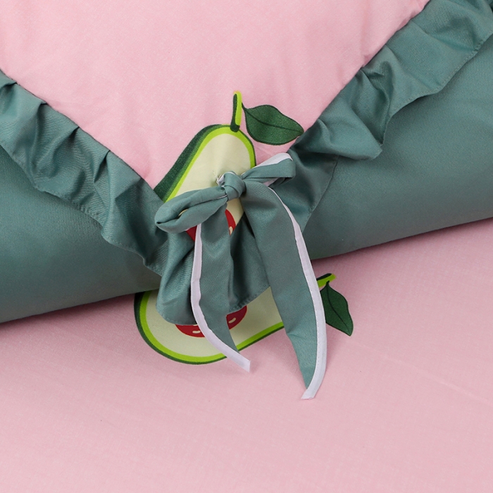 91家纺网 家纺一手货源 找家纺 美莱家纺 2022韩版小清新加厚磨毛床裙四件套 牛油果