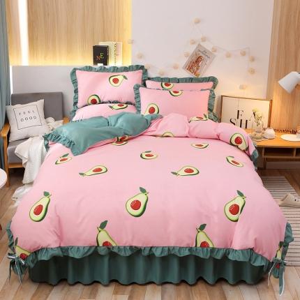 美莱家纺 2022韩版小清新加厚磨毛床裙四件套 牛油果