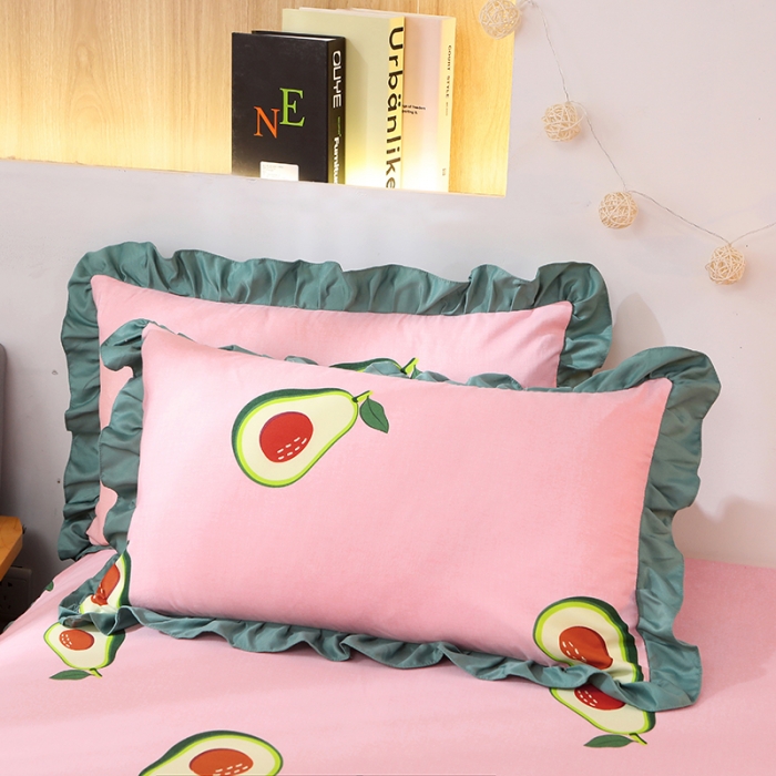 91家纺网 家纺一手货源 找家纺 美莱家纺 2022韩版小清新加厚磨毛床裙四件套 牛油果